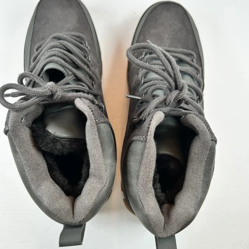 Wondamo Men Grey Suede Leather Winter Snow Boots Lace Up Fur Lined Size 43 US 10
